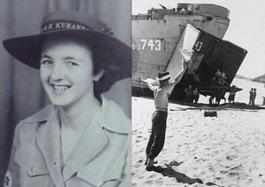 Left, Marion Walsh, WRAN. (AWM P00299.001) Right: Trinity Beach, an RAN signalman during an amphibious landing training exercise. (AWM 081461)