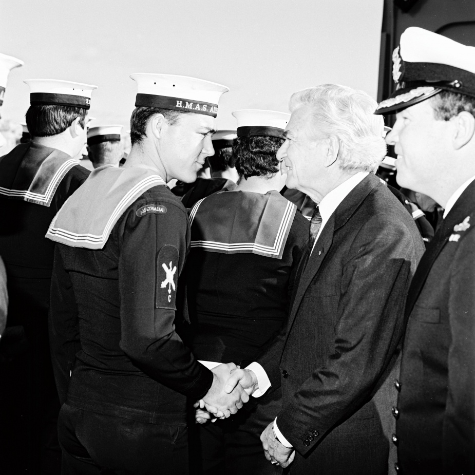 Prime Minister Robert J Hawke was onboard HMAS Adelaide to farewell the crew before they departed for Operation Damask I