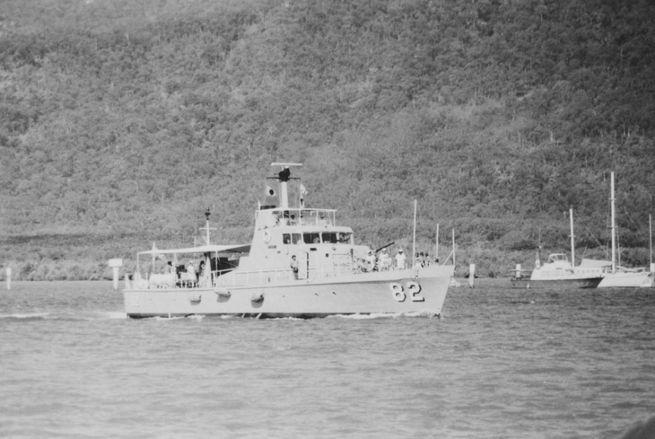 HMAS Adroit proceeds alongside on completion of a routine patrol.