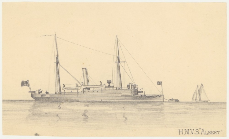 A fine sketch of Albert showing her low freeboard and general arrangement by Allan C Green (State Library of Victoria)