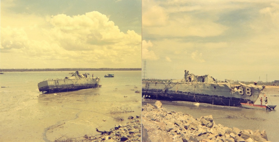 The wreck of HMAS Arrow following its refloating.