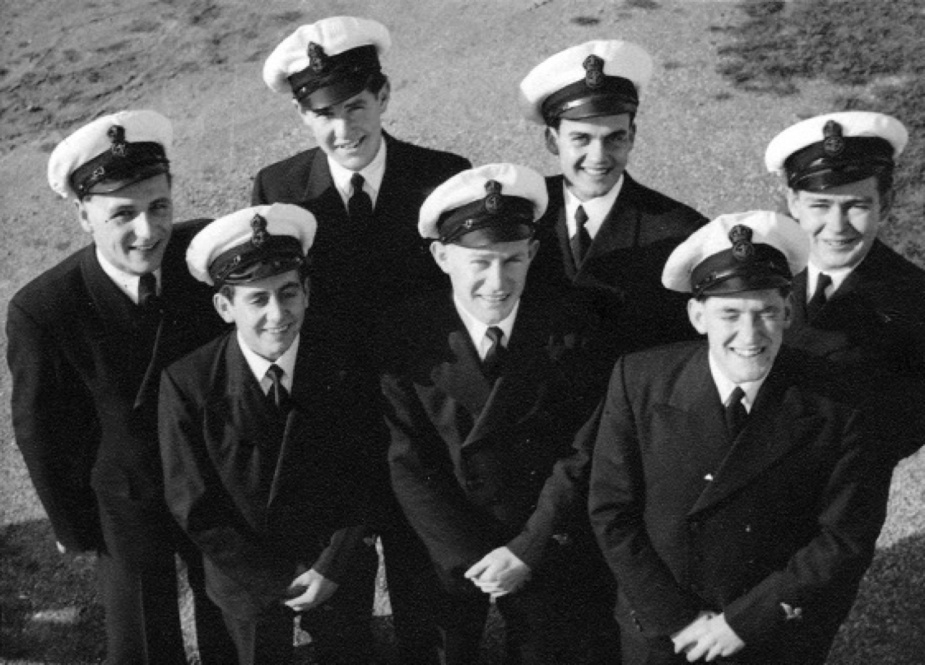 Number 1 Course Pilots Fourth Class 1949. Rear row, from left: Dick Sinclair, Fred Lane, Ian Macdonald, Colin Champ. Front: John Roland, Mick Streeter, Ian Webster. (Lane Collection)