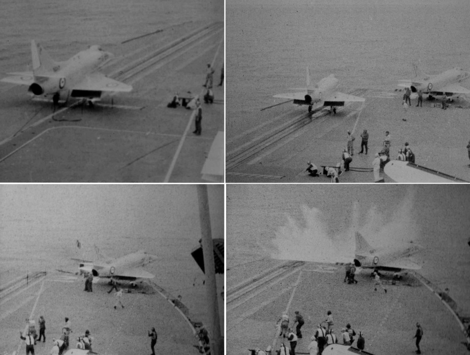 The failed catapult shot that saw Barry Evans' A4 Skyhawk ditch ahead of the 22,000 ton aircraft carrier.