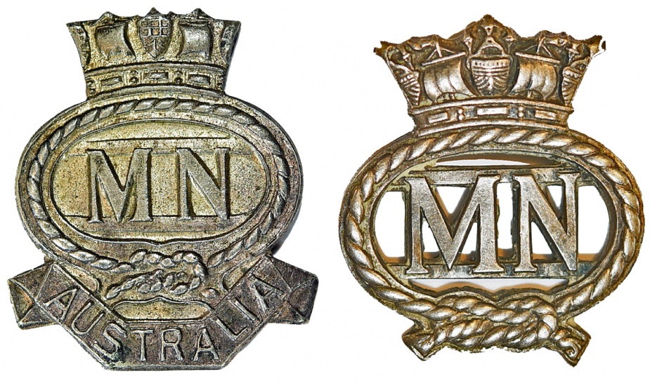 Left: Merchant Navy - Australia Badge. Right: Merchant Navy Badge.