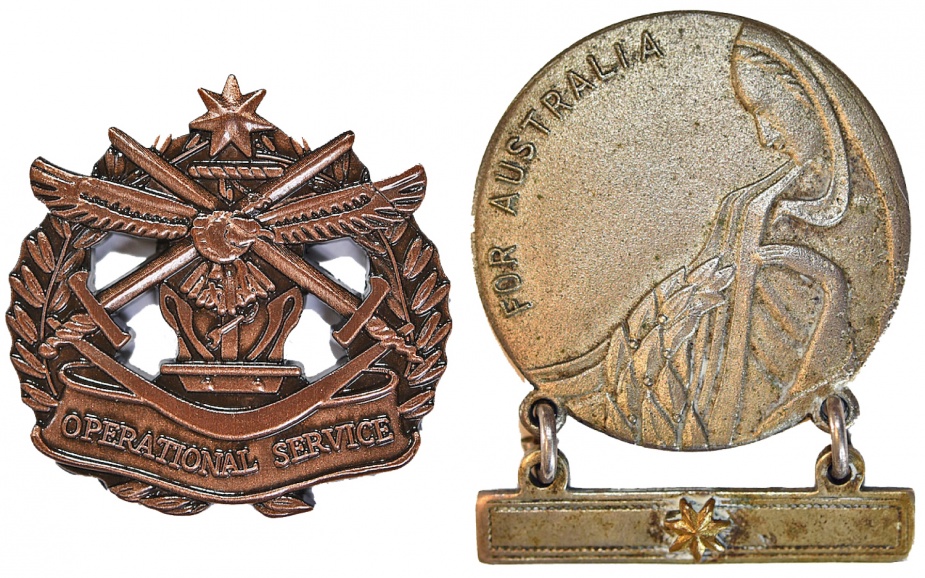 Left: Operational Service Badge - Military. Right: Mother's and Widow's Badge.