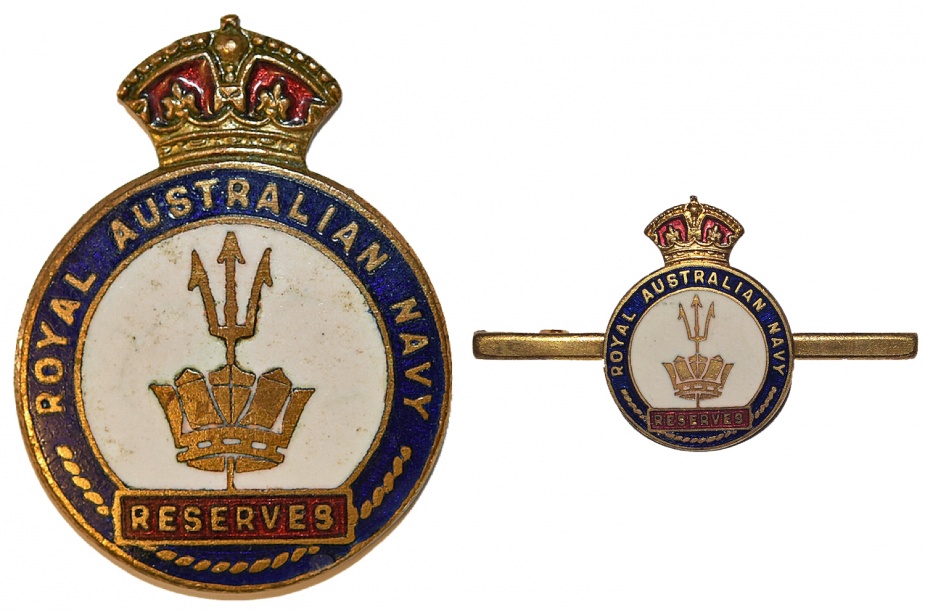 Left: Royal Australian Navy Reserve Badge. Right: Royal Australian Navy Reserve Brooch.