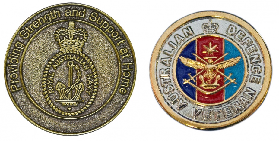 Left: Family Support Pin - Navy. Right: Australian Defence Force Veteran's Pin. 