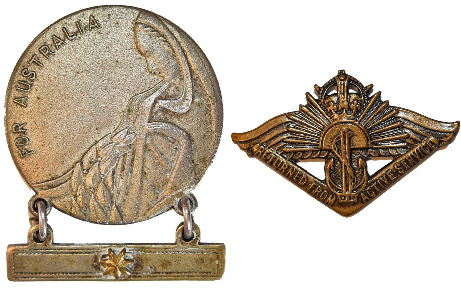 Left: Mother's and Widow's Badge. Right: Returned from Active Service Badge.