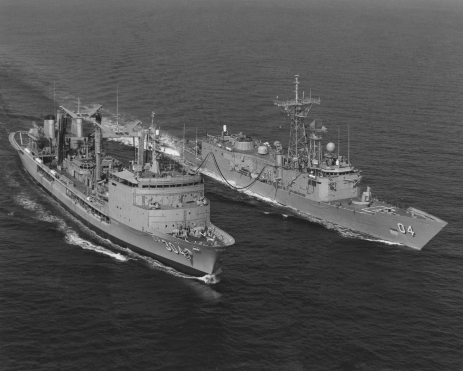 HMAS Success and HMAS Darwin conducting a replenishment at sea in the Arabian Sea in late 1990.