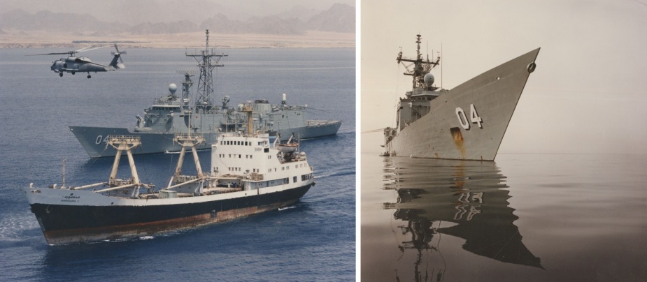 Left: Darwin prepares to board the MV Mansoural in the Red Sea, circa May 1992. Right: Darwin in calm waters of the Red Sea in May 1992.