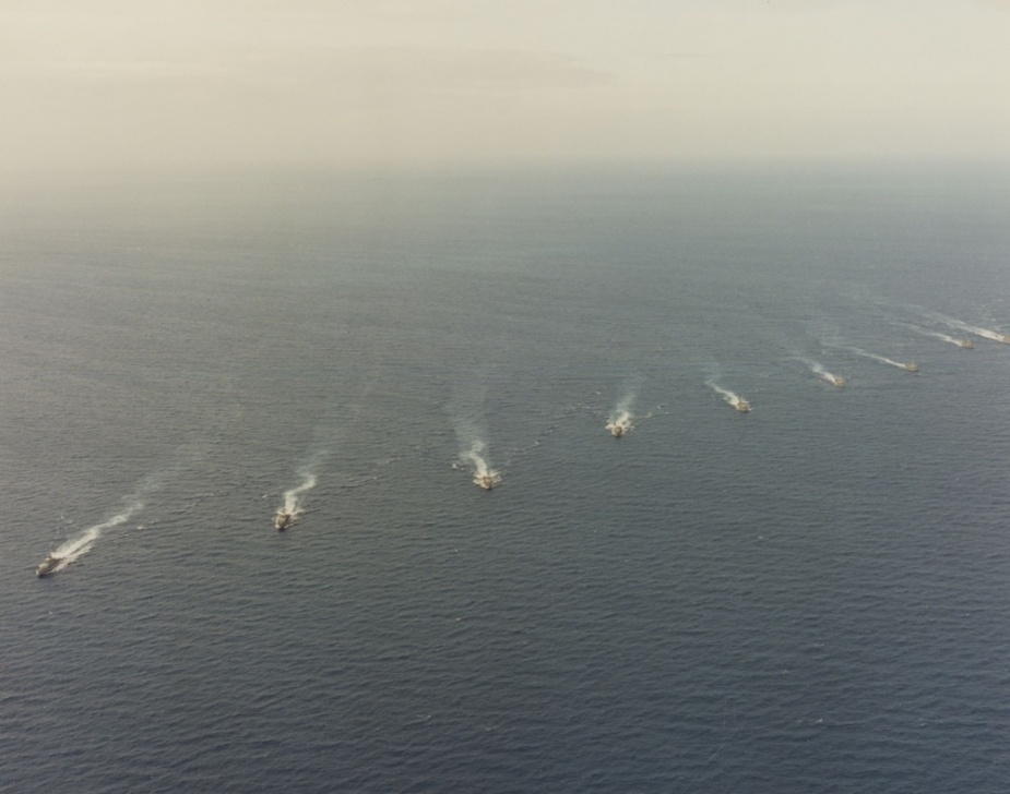 Patrols boats formed on a line of bearing during manoeuvres in northern Australian waters.