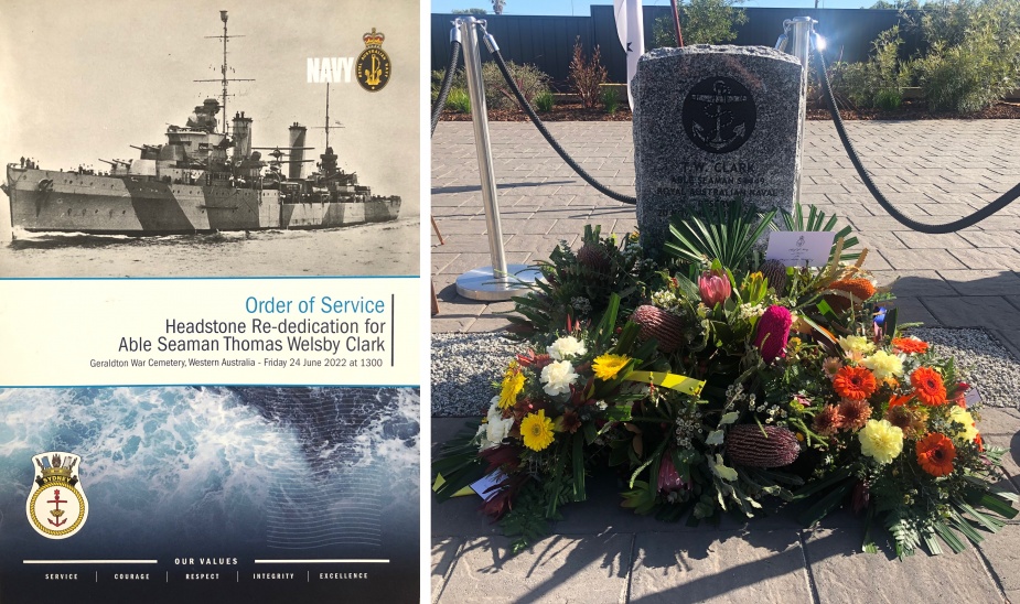 The order of service for the re-dedication of Able Seaman T.W. Clark's headstone.