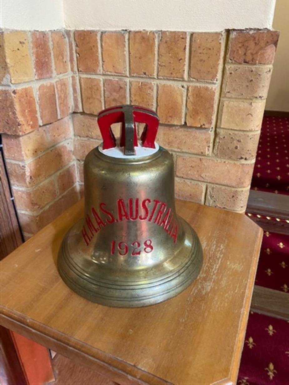 The HMAS Australia (II) ship bell is held at St Mark's Chapel, HMAS Cerberus.