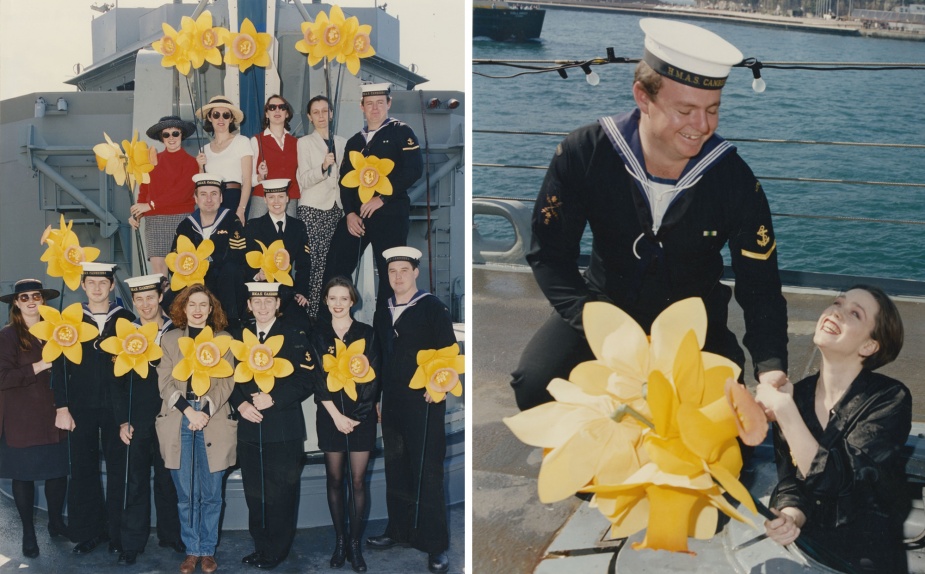 In August 1995 Canberra's ship's company took part in promoting the Australian Cancer Council's Daffodil Day.