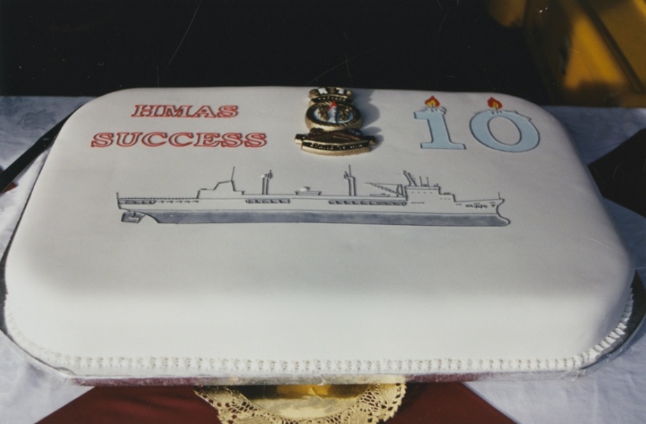 A special cake baked to celebrate the 10th anniversary of HMAS Success' commissioning.