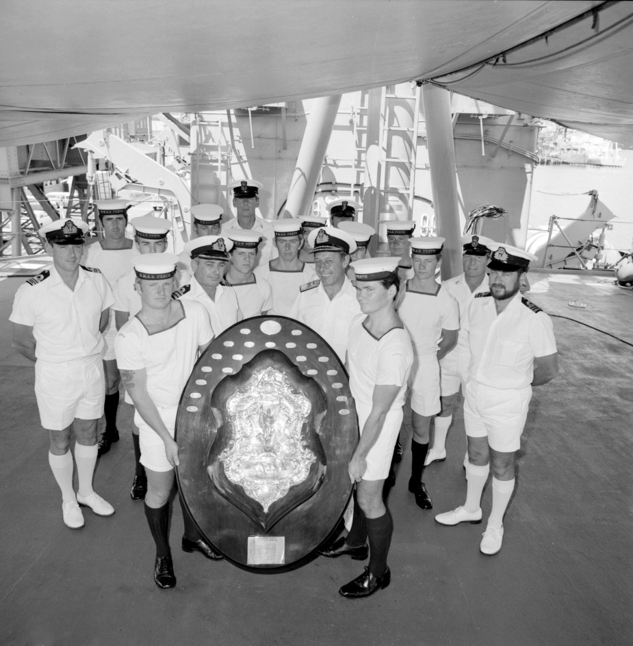 HMAS Perth (II) was awarded the Otranto Shield in 1981. A proud moment for members of the gunnery department.