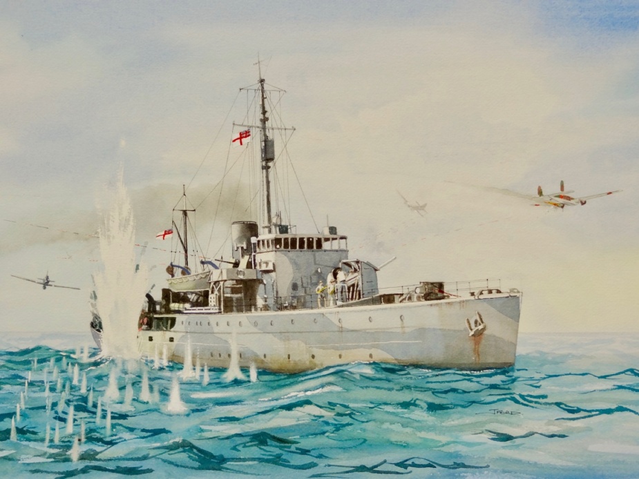 HMAS Armidale under aerial attack, 1 December 1942. (Used with permission of Maritime Artist John Ford) 