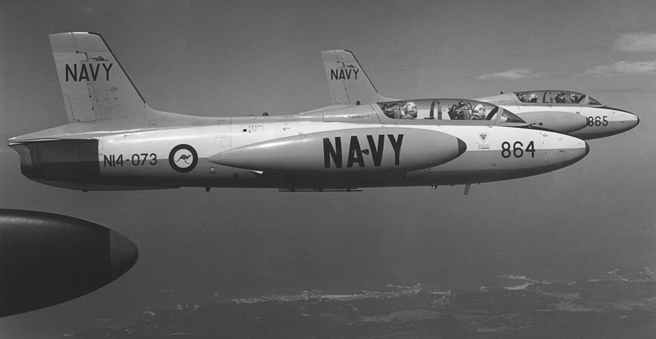 RAN Macchi trainers in formation over the NSW south coast. It was in these aircraft that future A4 pilots were trained before progressing to the more powerful fighter-bomber.