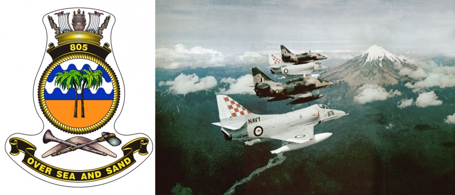 805 Squadron A4Gs and Royal New Zealand Air Force A4Ks in flight over New Zealand.