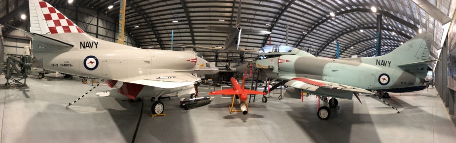 Two A4 Skyhawks preserved as exhibits at the Fleet Air Arm Museum, NAS Nowra, NSW.