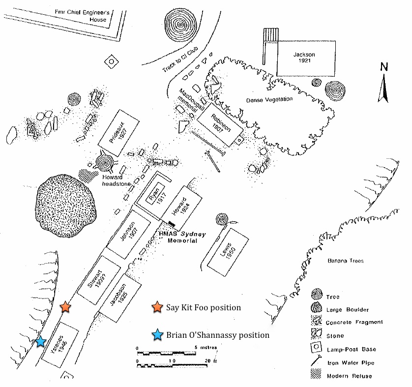 A map of the Old European Cemetery indicating the location of the grave given by Mr O'Shannassy and Mr Say Kit Foo.