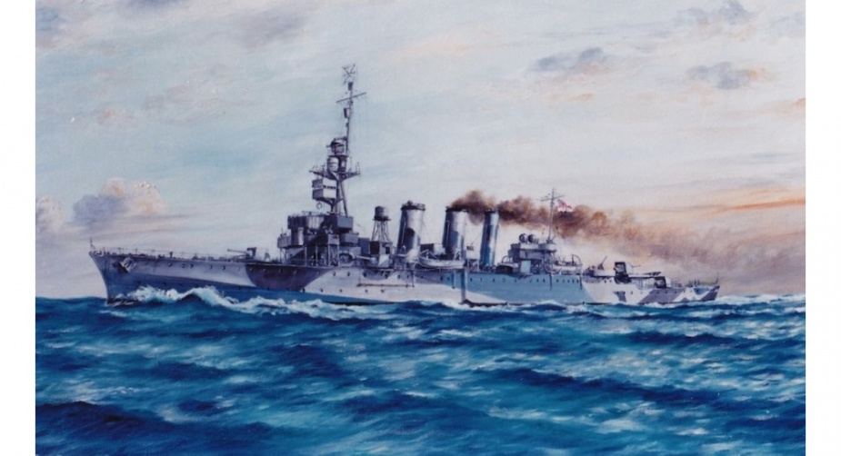 The painting of the light cruiser HMAS Adelaide is an example of the high quality works produced by John Bastock. He would spend many hours conducting research to ensure his paintings were correct in every detail.