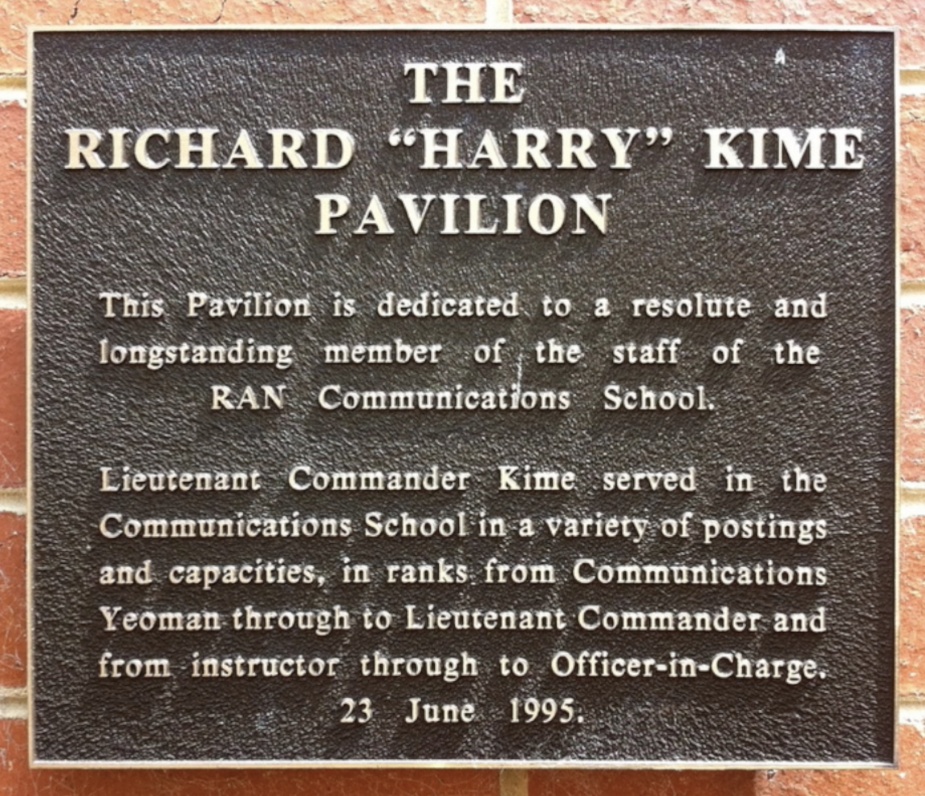 Memorial plaque situated on a pavilion at the RAN Communications School. The pavilion is affectionately referred to as ‘Harry's Hut’.