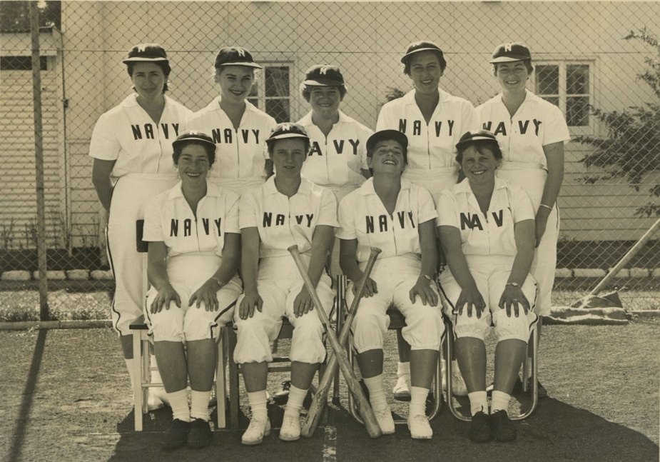 Lennie (top row, second from right) was an avid sportswoman, competing for Navy in softball, hockey and athletics