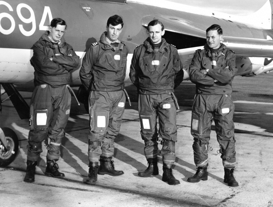  In 1964 Lieutenant Da Costa was selected to undertake a Royal Navy Air Warfare Instructor course at RNAS Lossiemouth, UK. L-R: Lieutenant Alan Hickling, RN (later RAN), Lieutenant Tom Cridland, RN, Lieutenant Adrian Tuck, RN and Lieutenant John Da Costa.