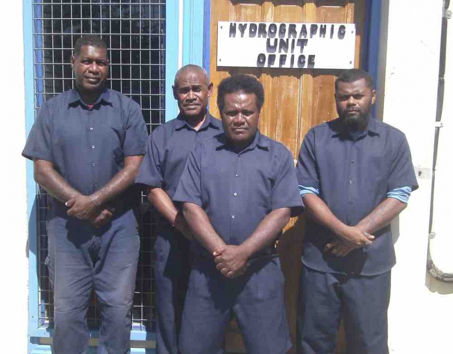 Solomon Island Hydrographic Unit Staff 2018, L-R: Dalomae, Olisukulu, Hanuagi and Mani.