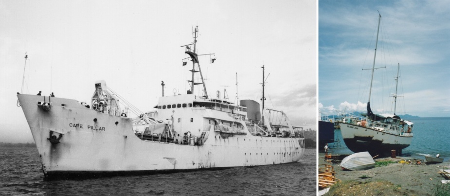 Left: MV Cape Pillar. Right: The much smaller MV Solomon Ophir. Both vessels provided valuable service to the SIHU.