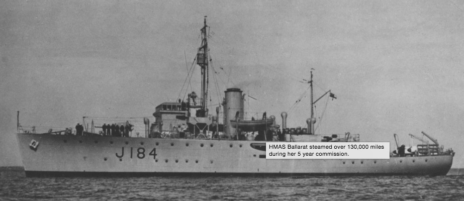Ballarat wearing her standard Admiralty Pattern 507C paint scheme and early pennant number - J184.