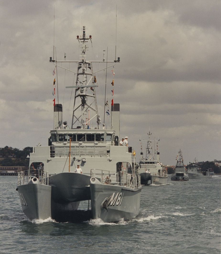 HMAS Shoalwater at the vanguard of a fleet departure.