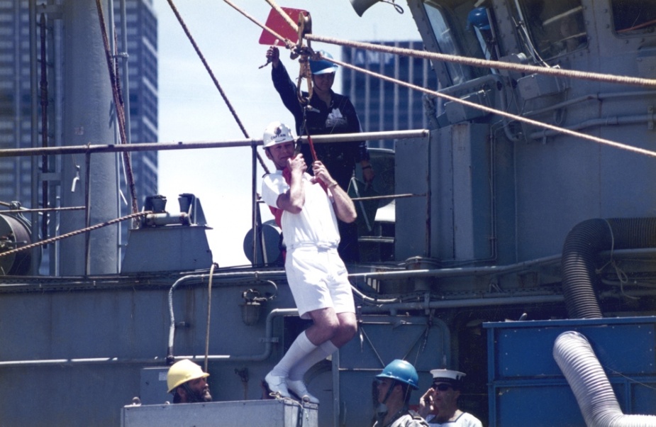 Commanding Officer JS O'Hara being given an unconventional farewell after relinquishing command of HMAS Success, 12 December 1994.