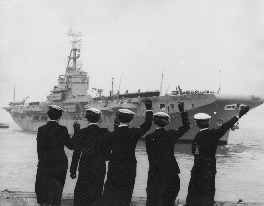 Sydney is farewelled as she leaves port, 10 November 1954.