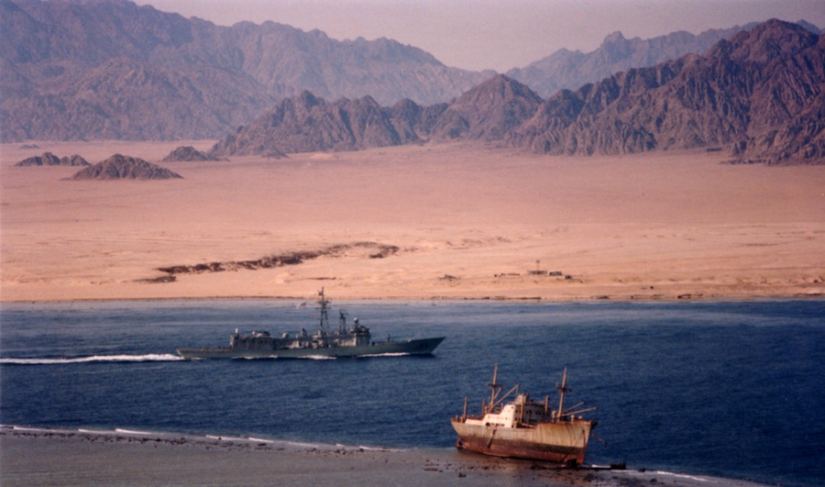 Sydney transiting the Strait of Tiran at the mouth of the Gulf of Aqaba.