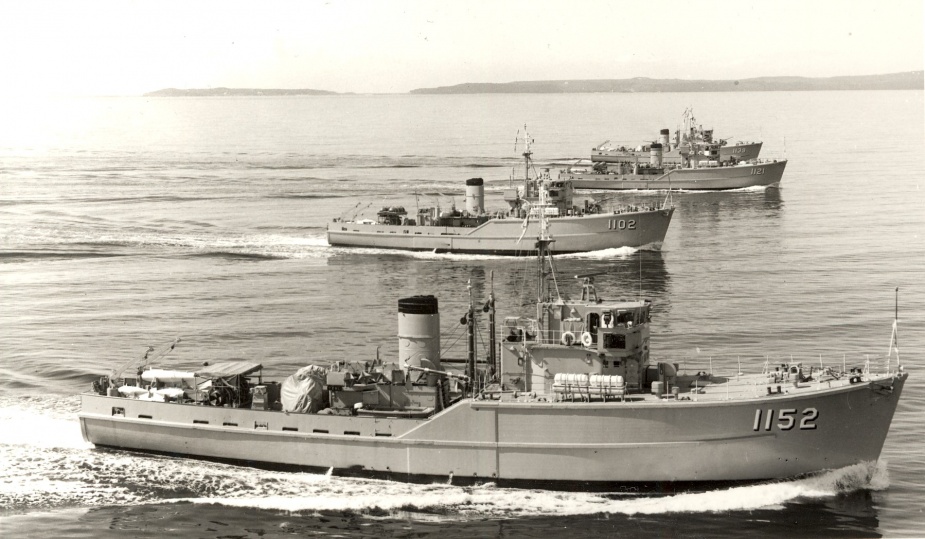 HMAS Teal (foreground) in company with her sister ships, HMA Ships Snipe, Curlew and Hawk.