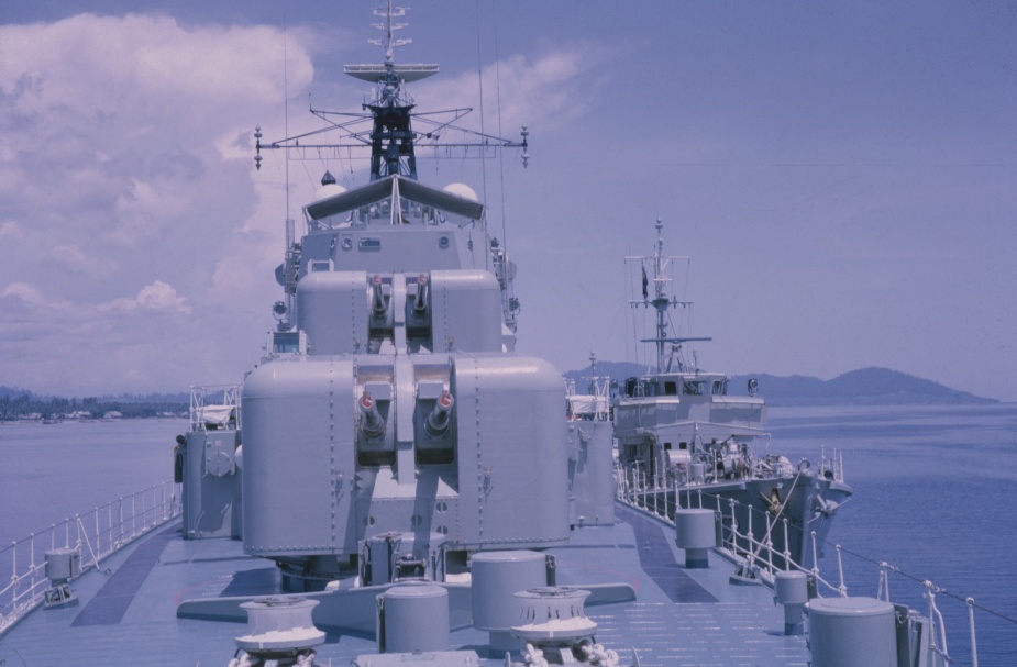 Interesting view of HMAS Vendetta looking aft. Note the use of the ship's crest in the gun barrel.