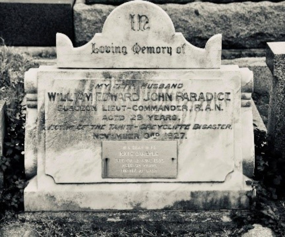 WEJ Paradice headstone, South Head Cemetery, Vaucluse NSW. (Naval Graves Project)