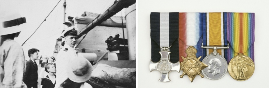 Left: Artificer Engineer William Edgar, DSC. Right: His medals on display at the Australian War Memorial, Canberra.