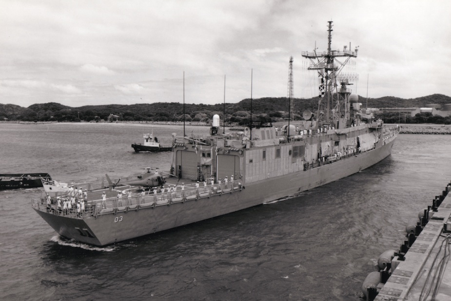 Sydney arrives alongside HMAS Stirling on her return to Australia.