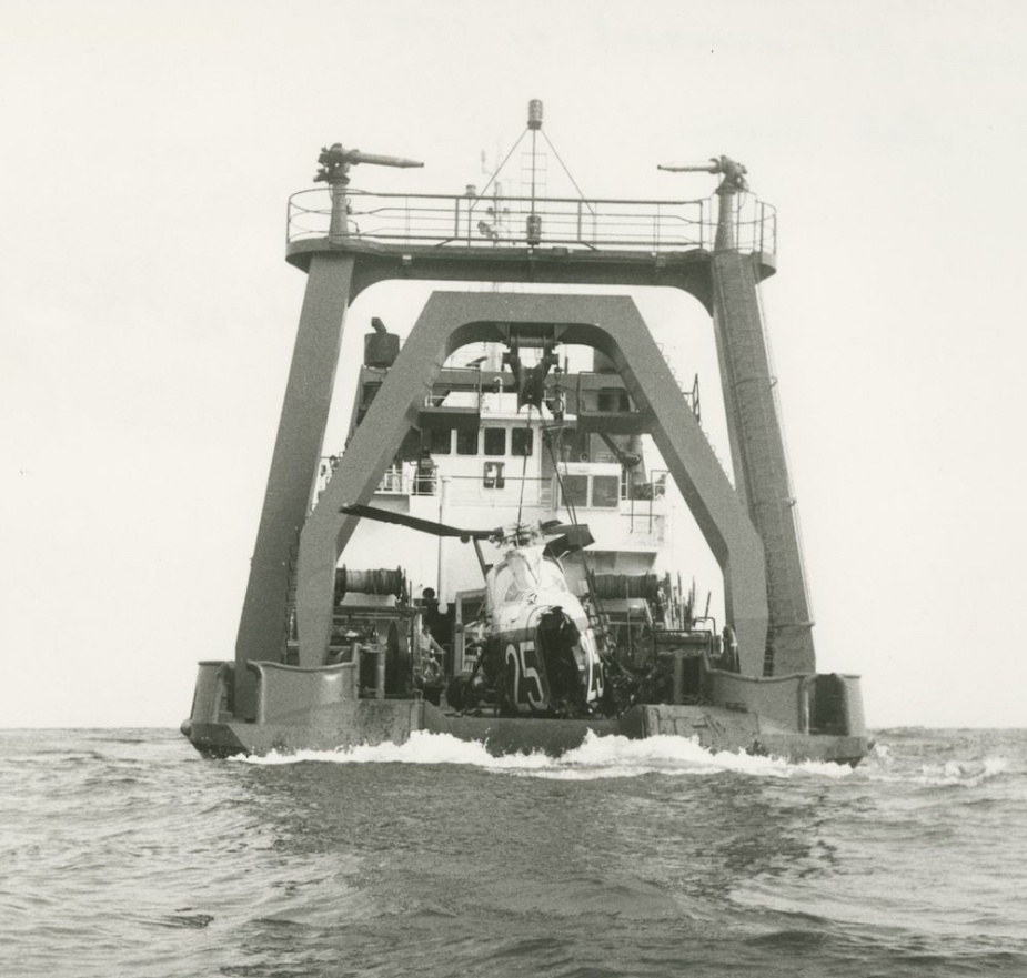 The wreckage of the RAN Wessex recovered from Bass Strait after the accident that claimed two lives in 1983.