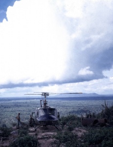 An Iroquois of 9 Squadron takes a break between missions on the Nui Dinh Hills.
