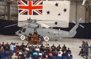 Chief of Navy, Vice Admiral Chris Ritchie, speaks at the RAN Seasprite acceptance ceremony at HMAS Albatross on 18 October 2003.