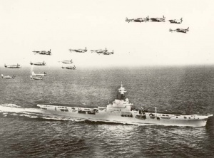 Sea Furies and Fireflies above HMAS Sydney.