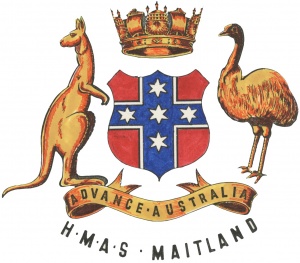 HMAS Maitland's badge, as worn during her period as a commissioned establishment.