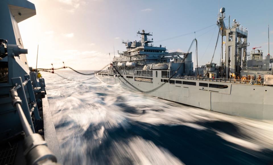 HMAS Sydney conducts a Replenishment at Sea with German Navy Ship Frankfurt Am Main during Exercise Rim of the Pacific (RIMPAC) 2024.