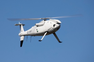 An 822X Squadron Schiebel S-100 Camcopter Unmanned Aircraft in flight at Jervis Bay airfield.