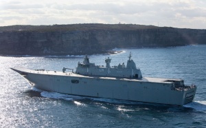 NUSHIP Adelaide passes through Sydney Heads for the first time.