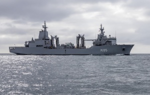 NUSHIP Supply approaches Sydney Harbour prior to arriving at her home port for the first time, at Fleet Base East, Sydney.